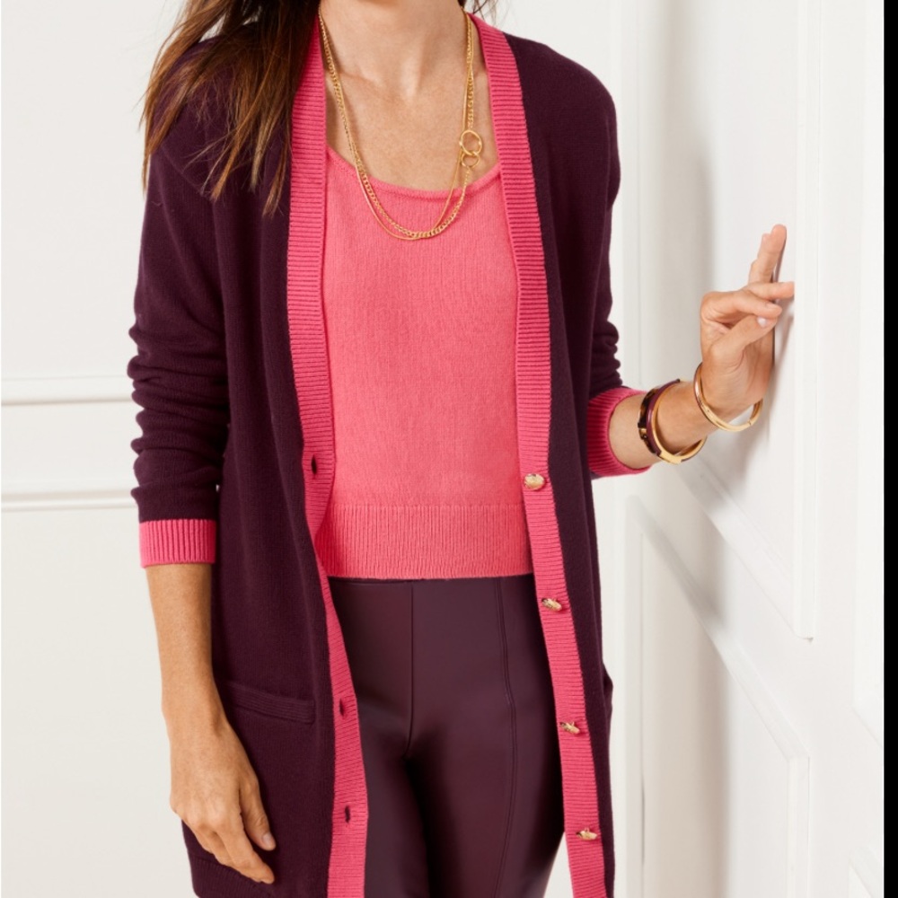 Talbots Burgundy Cardigan with Pink Accents